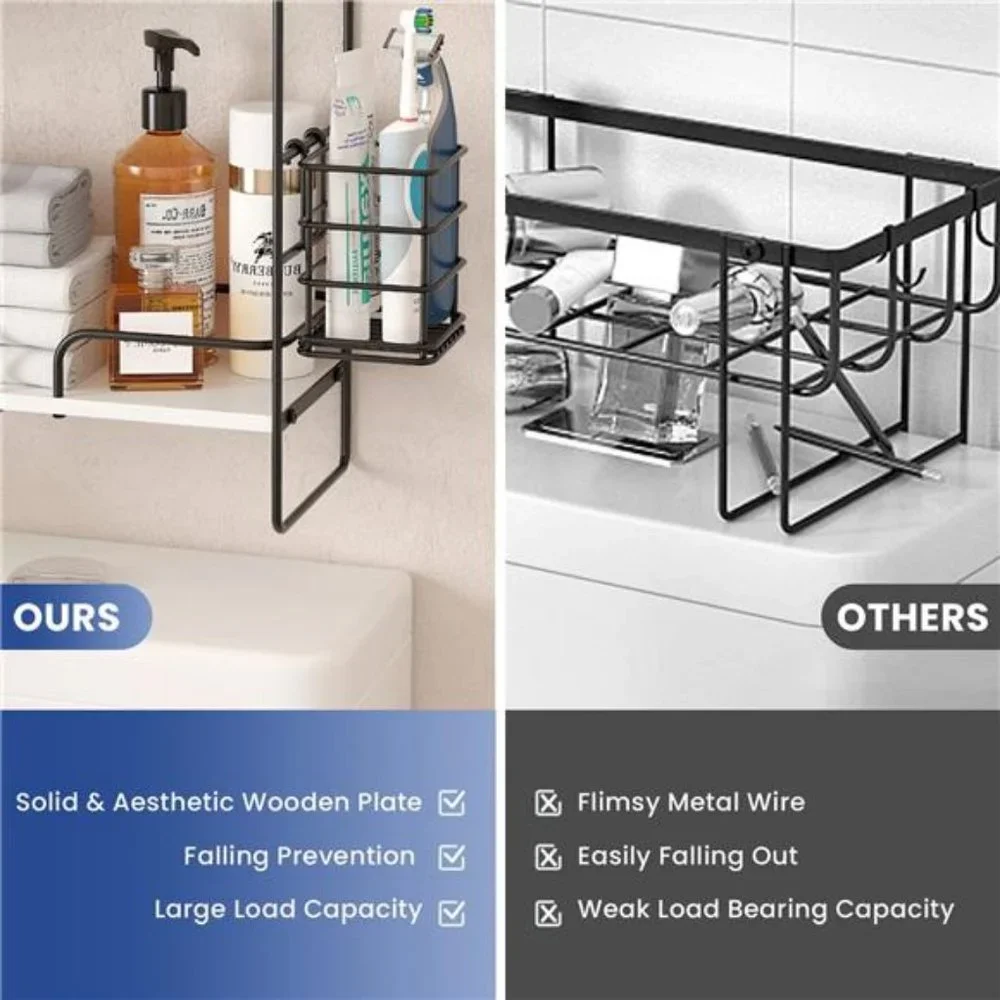 2-Tier Over Toilet Bathroom Organizer, Bathroom Shelves with Tissue Holder-White